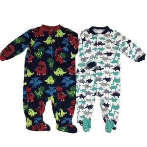 Baby Boy One Piece Body Suit 3 - 6 Months Lot of 2 Dinosaurs Fleece & Cotton